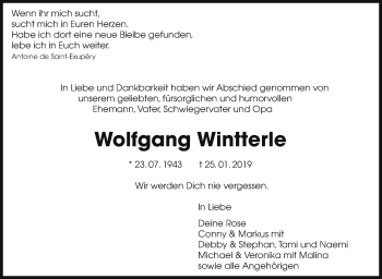Traueranzeige von Wolfgang Wintterle von Leonberger Kreiszeitung / Strohgäu Extra