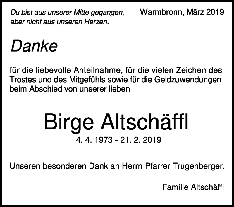  Traueranzeige für Birge Altschäffl vom 09.03.2019 aus Leonberger Kreiszeitung / Strohgäu Extra