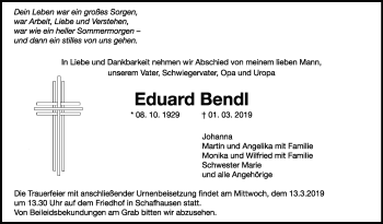 Traueranzeige von Eduard Bendl von Leonberger Kreiszeitung / Strohgäu Extra