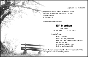 Traueranzeige von Elfi Merthen von Leonberger Kreiszeitung / Strohgäu Extra