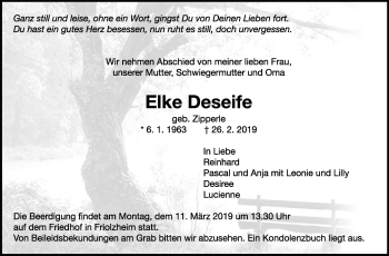 Traueranzeige von Elke Deseife von Leonberger Kreiszeitung / Strohgäu Extra