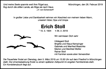 Traueranzeige von Erich Stoll von Leonberger Kreiszeitung / Strohgäu Extra
