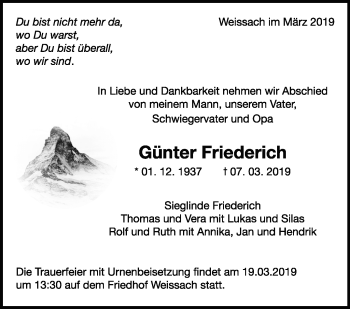 Traueranzeige von Günter Friedrich von Leonberger Kreiszeitung / Strohgäu Extra