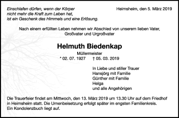 Traueranzeige von Helmuth Biedenkap von Leonberger Kreiszeitung / Strohgäu Extra