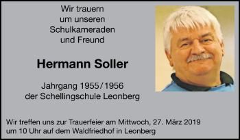 Traueranzeige von Hermann Soller von Leonberger Kreiszeitung / Strohgäu Extra