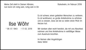 Traueranzeige von Ilse Wöhr von Leonberger Kreiszeitung / Strohgäu Extra