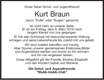 Traueranzeige von Kurt Braun von Leonberger Kreiszeitung / Strohgäu Extra