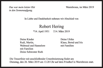 Traueranzeige von Robert Hering von Leonberger Kreiszeitung / Strohgäu Extra