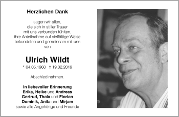 Traueranzeige von Ulrich Wildt von Leonberger Kreiszeitung / Strohgäu Extra