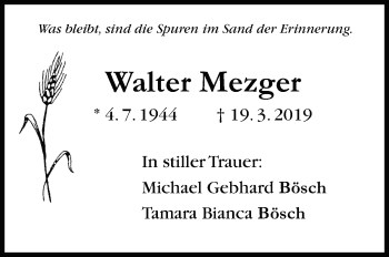Traueranzeige von Walter Mezger von Leonberger Kreiszeitung / Strohgäu Extra