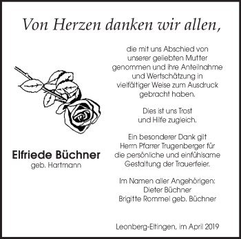 Traueranzeige von Elfriede Büchner von Leonberger Kreiszeitung / Strohgäu Extra