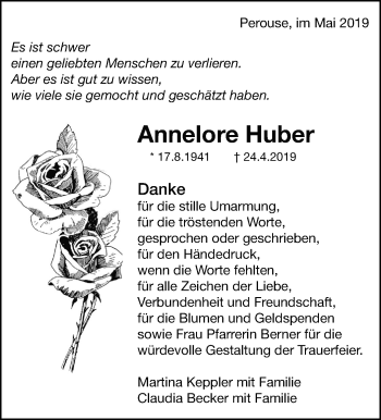 Traueranzeige von Annelore Huber von Leonberger Kreiszeitung / Strohgäu Extra