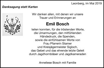 Traueranzeige von Emil Bosch von Leonberger Kreiszeitung / Strohgäu Extra