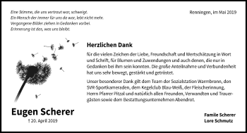 Traueranzeige von Eugen Scherer von Leonberger Kreiszeitung / Strohgäu Extra