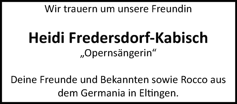  Traueranzeige für Heidi Fredersdorf-Kabisch vom 10.05.2019 aus Leonberger Kreiszeitung / Strohgäu Extra