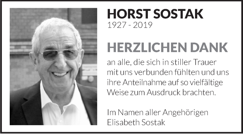  Traueranzeige für Horst Sostak vom 02.05.2019 aus Leonberger Kreiszeitung / Strohgäu Extra