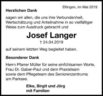 Traueranzeige von Josef Langer von Leonberger Kreiszeitung / Strohgäu Extra