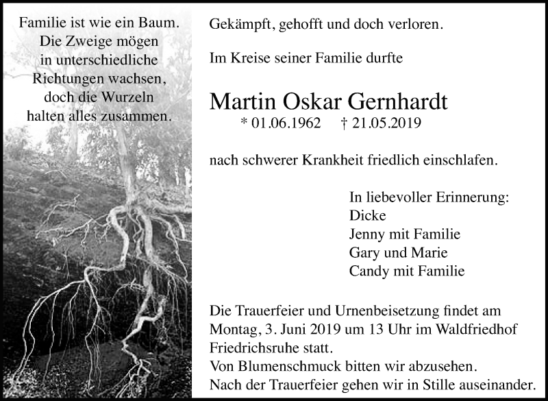  Traueranzeige für Martin Oskar Gernhardt vom 29.05.2019 aus Leonberger Kreiszeitung / Strohgäu Extra