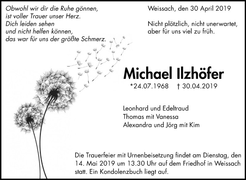  Traueranzeige für Michael Ilzhöfer vom 08.05.2019 aus Leonberger Kreiszeitung / Strohgäu Extra