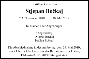 Traueranzeige von Stjepan Boekaj von Leonberger Kreiszeitung / Strohgäu Extra