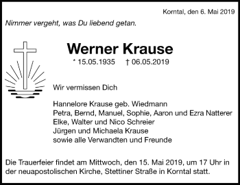 Traueranzeige von Werner Krause von Leonberger Kreiszeitung / Strohgäu Extra