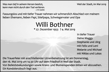 Traueranzeige von Willi Bothner von Leonberger Kreiszeitung / Strohgäu Extra