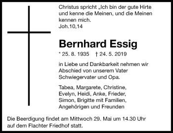 Traueranzeige von Bernhard Essig von Leonberger Kreiszeitung / Strohgäu Extra