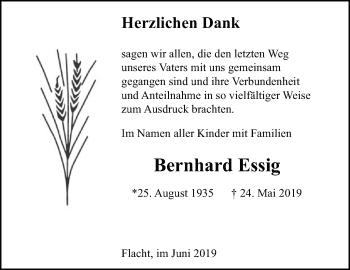 Traueranzeige von Bernhard Essig von Leonberger Kreiszeitung / Strohgäu Extra
