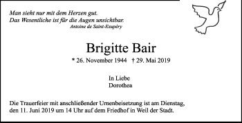 Traueranzeige von Brigitte Bair von Leonberger Kreiszeitung / Strohgäu Extra