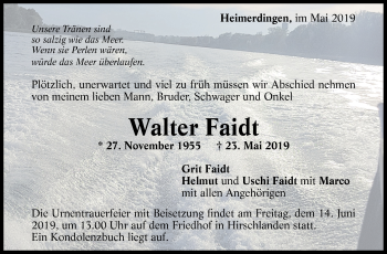 Traueranzeige von Walter Faidt von Leonberger Kreiszeitung / Strohgäu Extra