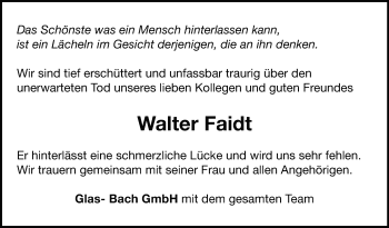 Traueranzeige von Walter Faidt von Leonberger Kreiszeitung / Strohgäu Extra