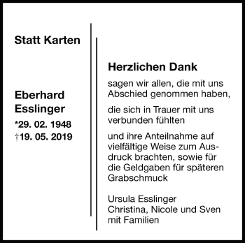 Traueranzeige von Eberhard Esslinger von Leonberger Kreiszeitung / Strohgäu Extra
