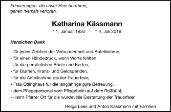 Traueranzeige von Katharina Kässmann von Leonberger Kreiszeitung / Strohgäu Extra