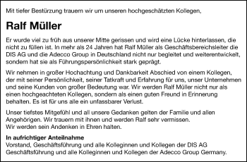 Traueranzeige von Ralf Müller von Leonberger Kreiszeitung / Strohgäu Extra