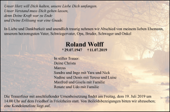 Traueranzeige von Roland Wolff von Leonberger Kreiszeitung / Strohgäu Extra