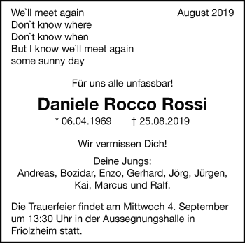 Traueranzeige von Daniele Rocco Rossi von Leonberger Kreiszeitung / Strohgäu Extra
