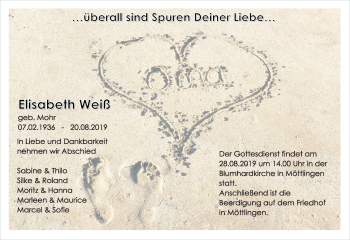 Traueranzeige von Elisabeth Weiß von Leonberger Kreiszeitung / Strohgäu Extra