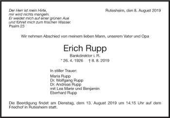 Traueranzeige von Erich Rupp von Leonberger Kreiszeitung / Strohgäu Extra