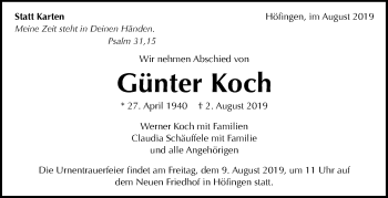Traueranzeige von Günter Koch Koch von Leonberger Kreiszeitung / Strohgäu Extra