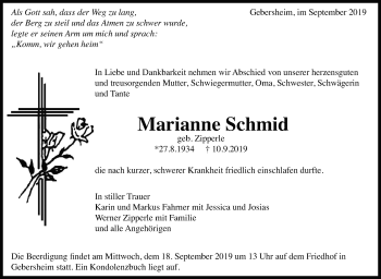 Traueranzeige von Marianne Schmid von Leonberger Kreiszeitung / Strohgäu Extra