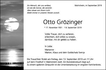 Traueranzeige von Otto Grözinger von Leonberger Kreiszeitung / Strohgäu Extra
