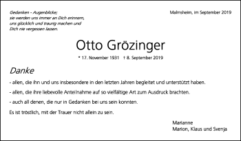 Traueranzeige von Otto Grözinger von Leonberger Kreiszeitung / Strohgäu Extra
