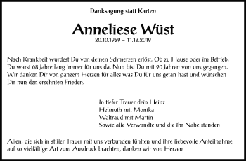 Traueranzeige von Anneliese Wüst von Leonberger Kreiszeitung
