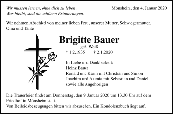 Traueranzeige von Brigitte Bauer von Leonberger Kreiszeitung