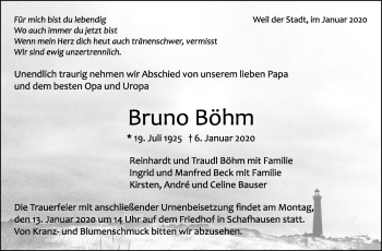 Traueranzeige von Bruno Böhm von Leonberger Kreiszeitung