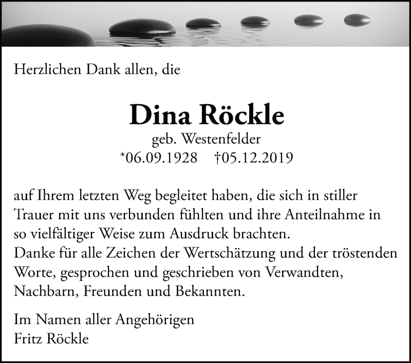  Traueranzeige für Dina Röckle vom 09.01.2020 aus Leonberger Kreiszeitung