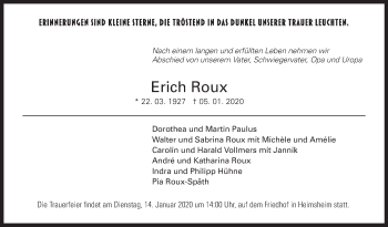 Traueranzeige von Erich Roux von Leonberger Kreiszeitung