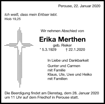 Traueranzeige von Erika Merthen von Leonberger Kreiszeitung / Strohgäu Extra