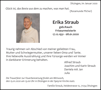 Traueranzeige von Erika Straub von Leonberger Kreiszeitung