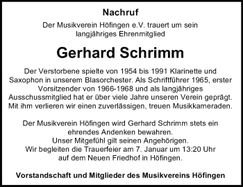 Traueranzeige von Gerhard Schrimm von Leonberger Kreiszeitung